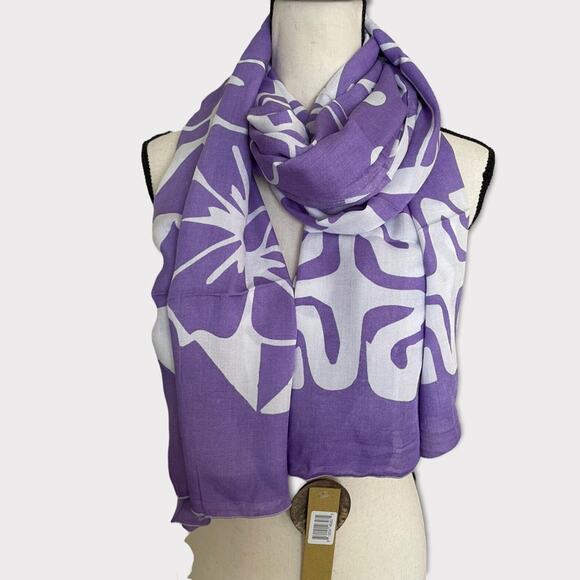 Mango Republic Large Purple/White Print Scarf / Beach Cover Up / Wrap - Picture 2 of 9